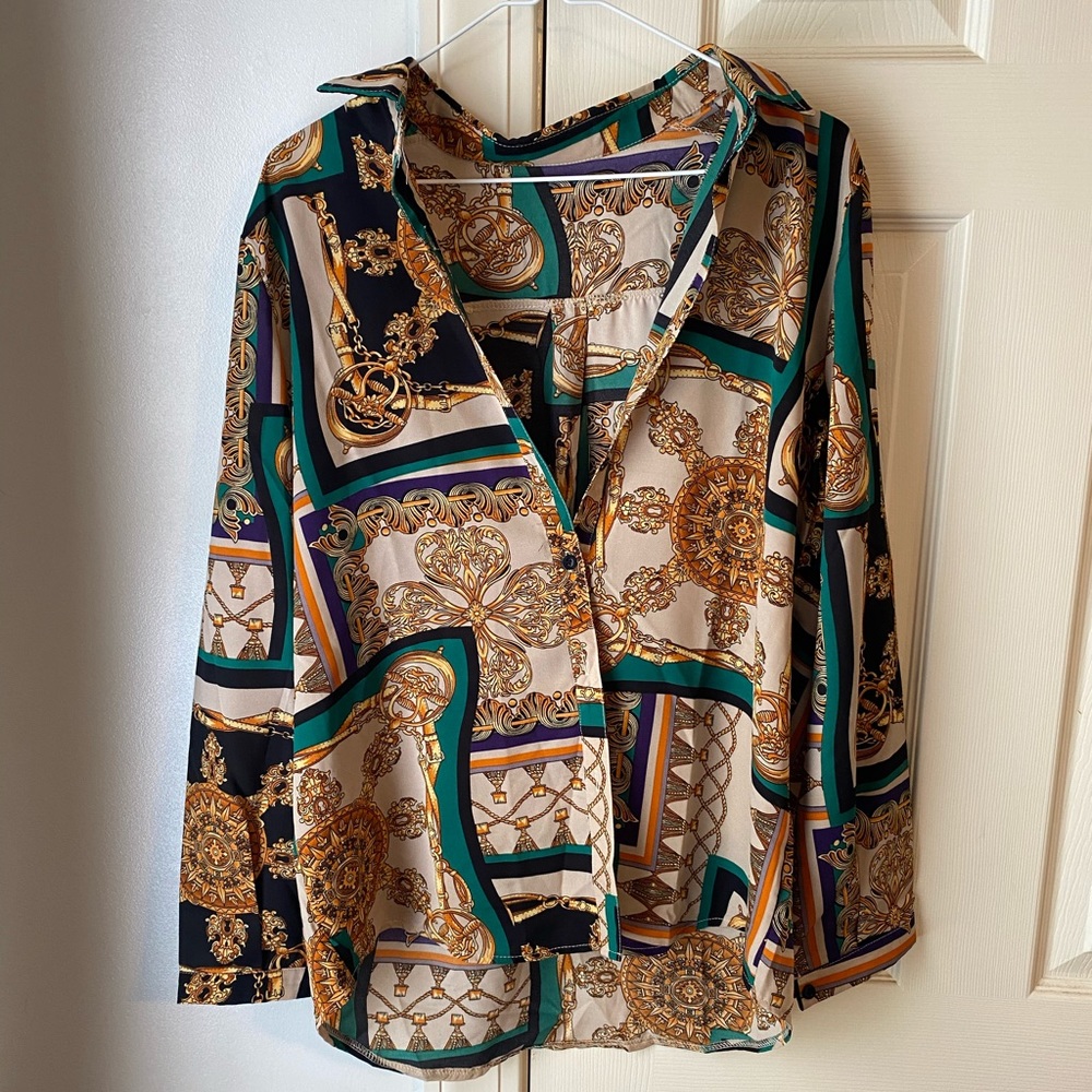 Versace styled button up blouse